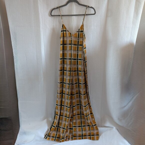 NWT Zara Circular Collection Plaid Wide Leg Jumpsuit Mustard Green Brown Size M - Picture 1 of 10